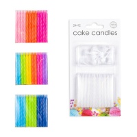 Bougies d'anniversaire colorées 5,8 cm avec support - 24 pcs.