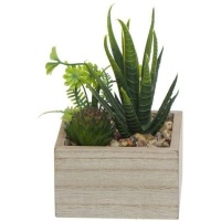 Plante artificielle avec jardinière carrée en bois 8,5 x 14,5 cm