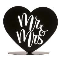 Dessus de gâteau de mariage MR & MRS en métal noir coeur 14,5 cm