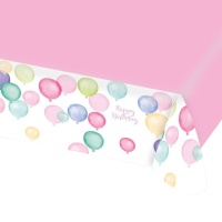 Nappe Happy Birthday rose avec ballons 1,75 x 1,15 m
