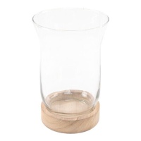 Bougeoir en verre avec base en bois 14 x 20 cm - Dcasa
