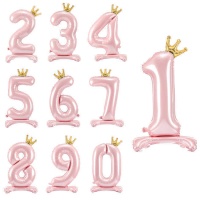 Ballon numéro rose avec couronne 84 cm - PartyDeco