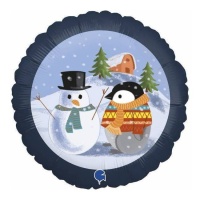 Ballon rond pingouin et bonhomme de neige 46 cm - Grabo