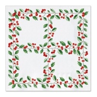 Serviettes de table Holly Christmas 16,5 x 16,5 cm - 20 pcs.