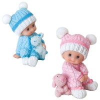 Figurine pour gâteau de baptême de bébé assis avec doudou - 40 x 6,8 cm