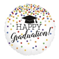 Happy Gratuation ballon rond avec confettis brillants 46 cm - Grabo