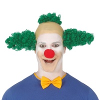 Perruque de clown vert avec tête chauve