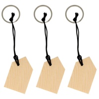 porte-clés en bois en forme de maison 5.5 x 3.5 x 1.5 cm - 3 pcs.