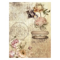 Papier de riz avec roses et motifs vintage 29,7 x 42 cm - Artis decor - 1 pc.