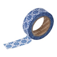 Washi tape fleurs bleues et blanches - 10 m