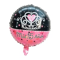 Ballon d'anniversaire rose et noir Mes 15 ans 45 cm - Eurofiestas