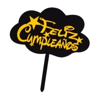 Dessus de gâteau Happy Birthday avec nuage noir et lettres dorées