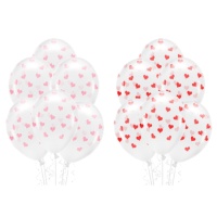 Ballons transparents en latex avec coeurs 33 cm biodégradables - PartyDeco - 6 unités