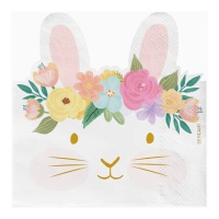 Serviettes de table lapin fleuri 16,5 x 16,5 cm - 20 pcs.