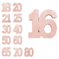 Numéro de centre de table or rose avec paillettes 20 x 20 x 3 cm
