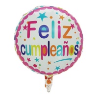 Ballon Happy Birthday avec étoiles colorées 45 cm