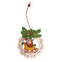 Père Noël sur traîneau en bois pendentif 12 cm