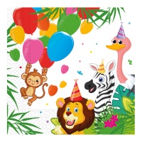 serviettes animaux de la jungle 16,5 x 16,5 cm - 20 pcs.