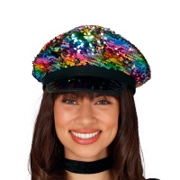 Casquette de police avec paillettes multicolores