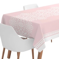 Nappe de Noël rose avec flocons 2,20 x 1,40 m - 1 pièce