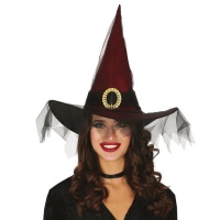 Chapeau de sorcière marron avec voilette