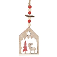 Pendentif maison de Noël en bois 6 x 9 cm