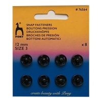 Boutons-pression noirs de 1,2 cm - Pony - 8 paires