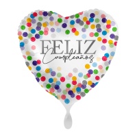 Happy Birthday ballon coeur et confettis 43cm