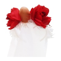 Bandeau avec voile blanc, pénis et roses rouges