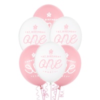 Ballons latex premier anniversaire rose 30 cm - Partydeco - 50 unités