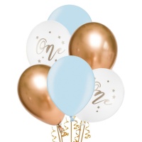 Ballons latex 30 cm bleu premier anniversaire - PartyDeco - 6 unités