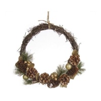 Couronne de Noël de 30 cm composée de pommes de pin et de branches