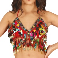 Top de danse orientale (baladi) avec paillettes rouges