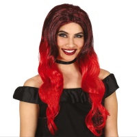 Perruque ondulée noire et rouge pour femme