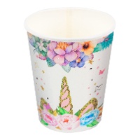Gobelets Licorne Floral et Doré - 8 unités