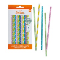 Pailles en papier biodégradables colorées de 21 cm - 80 pcs.