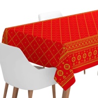 Nappe de Noël rouge avec décorations dorées 2,20 x 1,40 m - 1 pièce