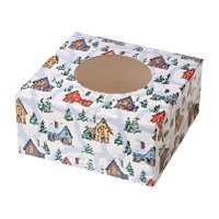 Boîte pour bonbons ou cupcakes avec paysage de Noël de 17,5 x 17,5 x 8,5 cm