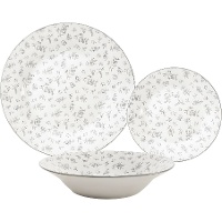 Vaisselle à fleurs grises - 18 pièces