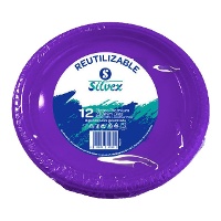 Assiettes de 23 cm en plastique coloré - 12 unités