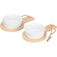 Set de 2 plateaux en bambou avec bol rond en porcelaine - 2 pièces