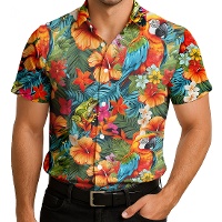 Chemise hawaïenne à fleurs et perroquet pour adulte