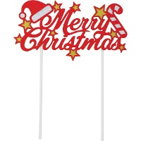 Cake topper rouge « Merry Christmas » de 16 x 24 cm