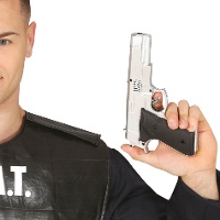 Pistolet de police argenté - 21 cm