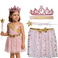 Ensemble princesse enfant avec couronne, écharpe, jupe et baguette
