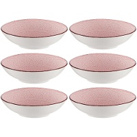Assiette creuse de 20 cm en grès mandala rose - Vessia - 6 unités
