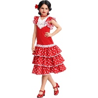 Costume de Sévillane rouge à pois pour fille