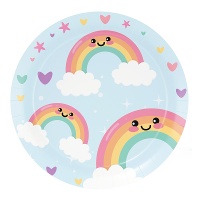 Assiettes Nuages Arc-en-ciel de 18 cm - 8 unités