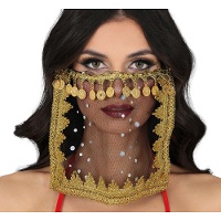 Voile noir transparent orné de pièces dorées