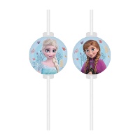 Pailles en papier Frozen bleues - 4 unités